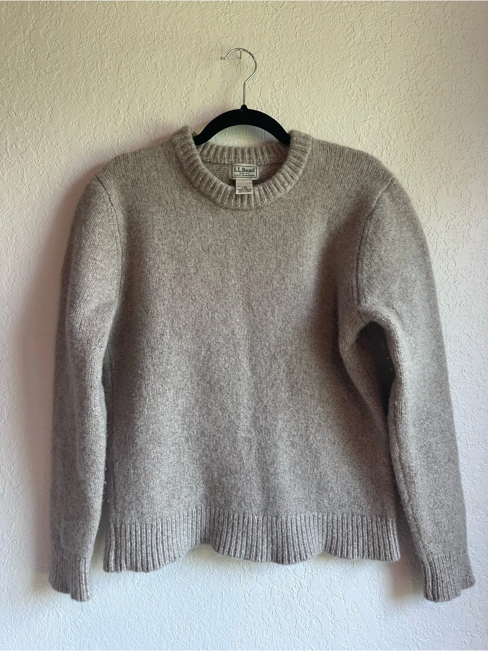 L.L. Bean Neutral Taupe 100% Lambswool Crewneck Sweater
